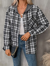 Load image into Gallery viewer, Plaid Buttoned Long Sleeve Hooded Jacket for Women – Cozy &amp; Stylish Cotton-Blend Outerwear
