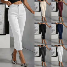 Load image into Gallery viewer, Women's High-Waisted Straight-Leg Pants – Drapey Cropped Fit
