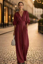 Load image into Gallery viewer, Women's V-Neck Wide-Leg Jumpsuit – High Waist Pleated Elegant
