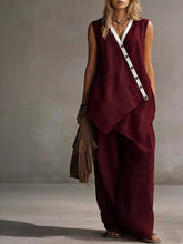 Load image into Gallery viewer, Women's Boho V-Neck Button Vest &amp; Wide-Leg Pants Set
