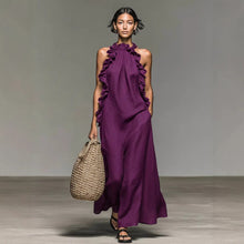 Load image into Gallery viewer, Women's Resort Ruffled Halterneck Sleeveless Open-Back Maxi Dress
