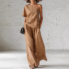 Load image into Gallery viewer, Women's Wide-Leg Pants &amp; Top Set – 2-Piece Three-Quarter Sleeve Outfit
