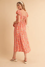 Load image into Gallery viewer, Cutout Back Floral Square Neck Puff Sleeve Midi Summer Dress For Women – Elegant &amp; Feminine with Modern Details, Perfect for Special Occasions
