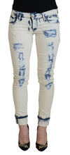 Load image into Gallery viewer, Acht White Blue Cotton Skinny Women Tattered Denim Jeans
