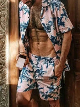 Load image into Gallery viewer, Men's Full Size Tropical Print Hawaiian Style Top and Shorts Set Plus Size
