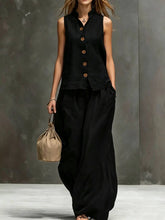 Load image into Gallery viewer, Women's Sleeveless Vest &amp; Wide-Leg Pants Two-Piece Set – Cotton Linen
