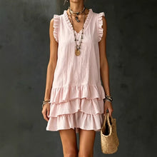 Load image into Gallery viewer, V-Neck Ruffle-Trim Tiered Sleeveless Midi Dress – 4 Colors, S–XXL
