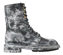Load image into Gallery viewer, Dolce &amp; Gabbana Black Gray Leather Mid Calf Boots Shoes
