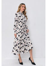 Load image into Gallery viewer, Modest Floral Midi Dress with Light Front Tie
