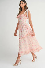 Load image into Gallery viewer, Floral Printed Shoulder Strap Midi Dress For Women – Floral Midi Dress, Shoulder Strap Dress, Ruffled Midi Dress, Feminine Floral Dress, Elegant Occasion Dress
