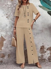 Load image into Gallery viewer, Women’s Button-Up Top and Loose Fit Two Piece Linen Set
