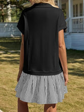 Load image into Gallery viewer, Fisoew Striped Patchwork Polo V‑Neck Mini Dress with Pockets
