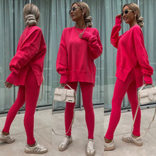 Load image into Gallery viewer, Women’s Casual Sweater Suit – Loose Split Top &amp; Fitted Trousers Set
