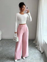 Load image into Gallery viewer, Women's High-Waist Straight-Leg Pants – Solid Color Button Detail Full Length

