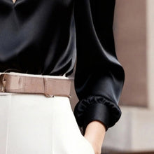 Load image into Gallery viewer, Women’s Satin V-Neck Long Sleeve Top – Slim Fit Solid Color Blouse
