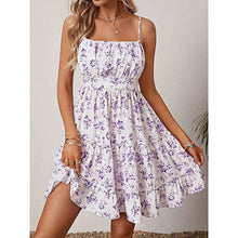 Load image into Gallery viewer, Floral Print Smocked Mini Dress Spaghetti Strap Slim Fit Flowy Dresses
