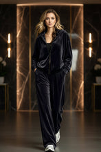 Load image into Gallery viewer, Women's Velvet Zip-Up Hoodie &amp; Wide-Leg Pants Set
