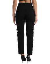 Load image into Gallery viewer, Dolce &amp; Gabbana Black Floral Applique High Waist Tapered Pants
