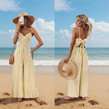 Load image into Gallery viewer, Printed Backless Sleeveless Strap Jumpsuit | Ginger Yellow
