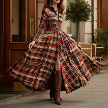 Load image into Gallery viewer, Women's Printed Lapel Slim-Fit Dress – Elegant Commuter Style
