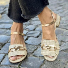 Load image into Gallery viewer, Women's Square Heel Buckle Strap Open Toe Sandals | Casual Summer Suede Sandals
