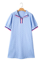 Load image into Gallery viewer, Beau Blue Striped Pop of Color Collared Checkered Textured Plus Size Dress
