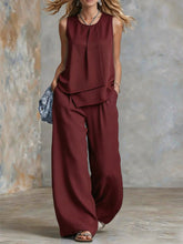 Load image into Gallery viewer, Women's Sleeveless Two-Piece Set – Solid Color Wide-Leg Pants &amp; Top
