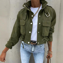 Load image into Gallery viewer, Women’s stand collar drawstring hem jacket
