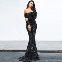 Load image into Gallery viewer, Sexy Strapless Long Sleeve Sequins Party Evening Dress
