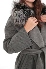 Load image into Gallery viewer, Boston Genuine Silver Fox Cashmere Blend Double-Face Coat in Grey Mélange
