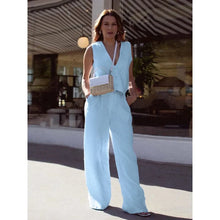 Load image into Gallery viewer, Women’s V‑Neck Button‑Front Vest &amp; High‑Waist Pants Set
