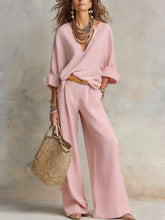 Load image into Gallery viewer, Women's Casual Linen Vacation Set – Three-Quarter Sleeve Top &amp; Full-Length Pants
