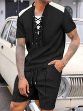 Load image into Gallery viewer, Men's Lace-Up Set Waffle Knit Two-Piece Outfit Plus Size

