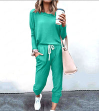 Load image into Gallery viewer, Women's Long Sleeve T-Shirt &amp; Pencil Pants Set – Loose Fit, Striped &amp; Solid
