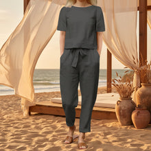 Load image into Gallery viewer, Wide-Leg Pants Two-Piece Set – Solid Color Casual Lounge Suit
