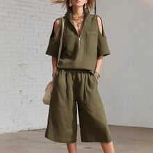 Load image into Gallery viewer, Short-Sleeve Shirt &amp; Loose Shorts Two-Piece Set
