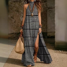 Load image into Gallery viewer, Women's Printed Halterneck Split Maxi Dress – Loose Fit Sleeveless
