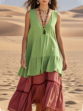Load image into Gallery viewer, Women's Sleeveless Color-Block Patchwork Maxi Dress – V-Neck
