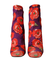 Load image into Gallery viewer, Dolce &amp; Gabbana Purple Floral Jersey Stretch Boots Shoes
