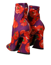 Load image into Gallery viewer, Dolce &amp; Gabbana Purple Floral Jersey Stretch Boots Shoes
