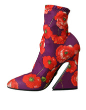 Load image into Gallery viewer, Dolce &amp; Gabbana Purple Floral Jersey Stretch Boots Shoes
