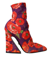 Load image into Gallery viewer, Dolce &amp; Gabbana Purple Floral Jersey Stretch Boots Shoes
