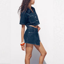 Load image into Gallery viewer, Women's Loose Denim Shirt-Dress &amp; Pants Two-Piece Set – Cotton

