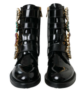 Load image into Gallery viewer, Dolce &amp; Gabbana Black Leather Crystal Buckles Boots Shoes
