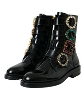 Load image into Gallery viewer, Dolce &amp; Gabbana Black Leather Crystal Buckles Boots Shoes

