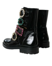 Load image into Gallery viewer, Dolce &amp; Gabbana Black Leather Crystal Buckles Boots Shoes
