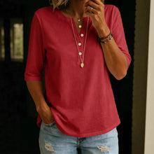 Load image into Gallery viewer, Women's Solid Color Henley Button-Up Short Sleeve Top
