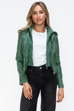 Load image into Gallery viewer, Women Classic Snobbish Faux Leather Zip-Up Drawstring Hooded Jacket Edgy &amp; Casual PU Leather Jacket For Streetwear
