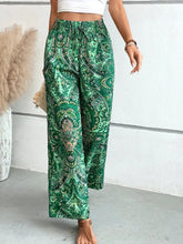 Load image into Gallery viewer, Women's Paisley Print Wide-Leg Pants – Boho Smocked Elastic Waist Tie-Up Flowy Trousers
