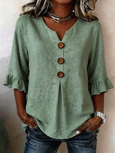 Load image into Gallery viewer, Women's Cotton Linen V-Neck Button-Up Blouse — Summer Casual Top
